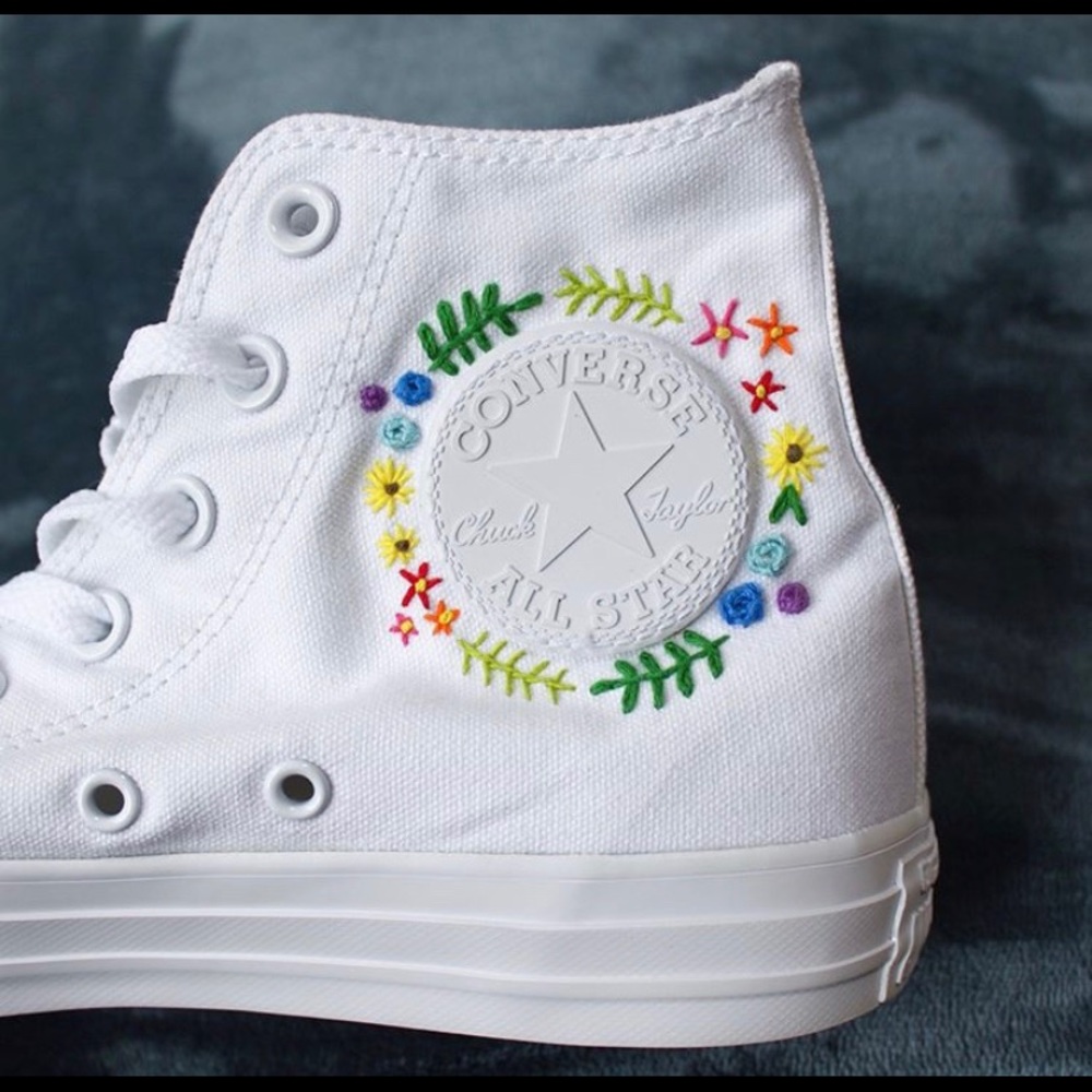 Hand embroidered converse 🌈